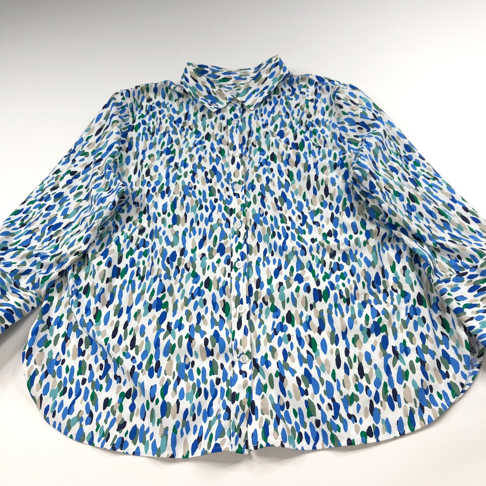 Chico's US 16 Cotton Abstract Artsy Button Short Long Sleeve Shirt MINT